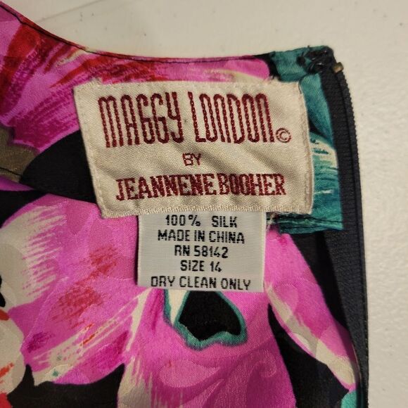 Maggy London by Jeannene Booher 80s Silk Tropical Dress Women's Plus Size 14 - Picture 10 of 14